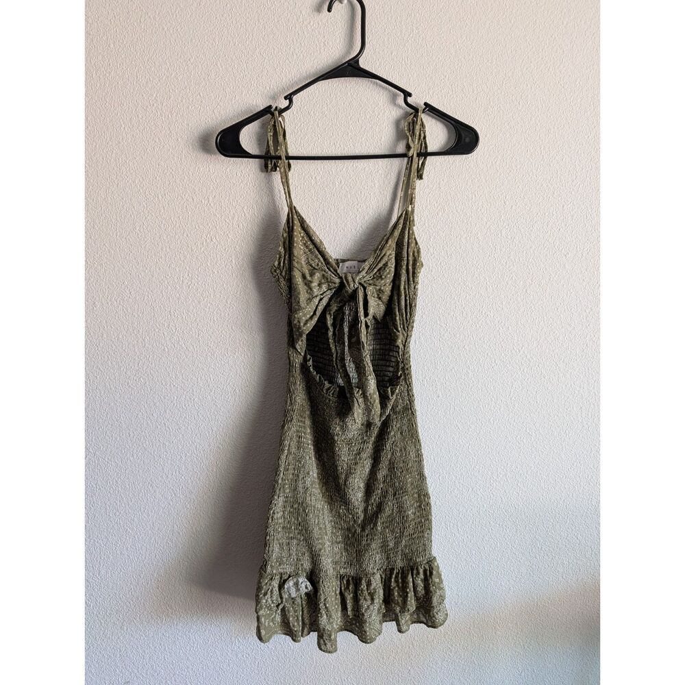Olive Green Smocked Cutout Mini Dress Size Small